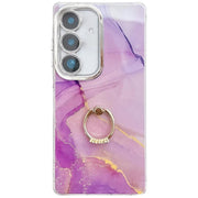 For Samsung Galaxy S25 5G Electroplated Marble Texture Ring Holder Phone Case(Gold Purple Red S15)