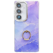 For Samsung Galaxy S25+ 5G Electroplated Marble Texture Ring Holder Phone Case(Blue Purple S10)