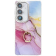 For Samsung Galaxy S25+ 5G Electroplated Marble Texture Ring Holder Phone Case(Gold Pink Red  S12) - Galaxy S25+ 5G Cases by PMC Jewellery | Online Shopping South Africa | PMC Jewellery | Buy Now Pay Later Mobicred