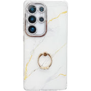 For Samsung Galaxy S25 Ultra 5G Electroplated Marble Texture Ring Holder Phone Case(Gold White S1)