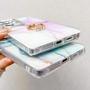 For Samsung Galaxy S25+ 5G Electroplated Marble Texture Ring Holder Phone Case(Blue S11)