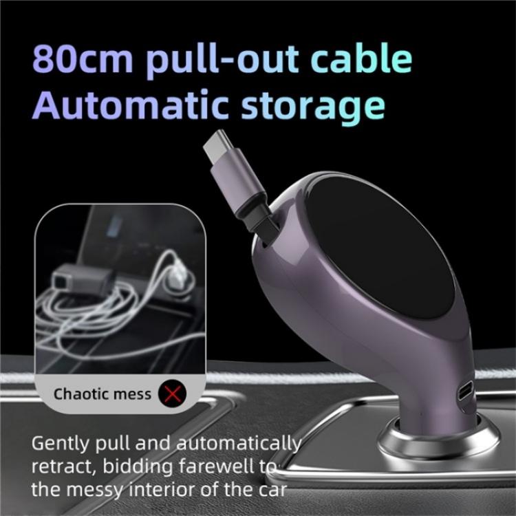 K1 With Retractable Cable Car Charger Type-C PD 20W Fast Charging Adapter