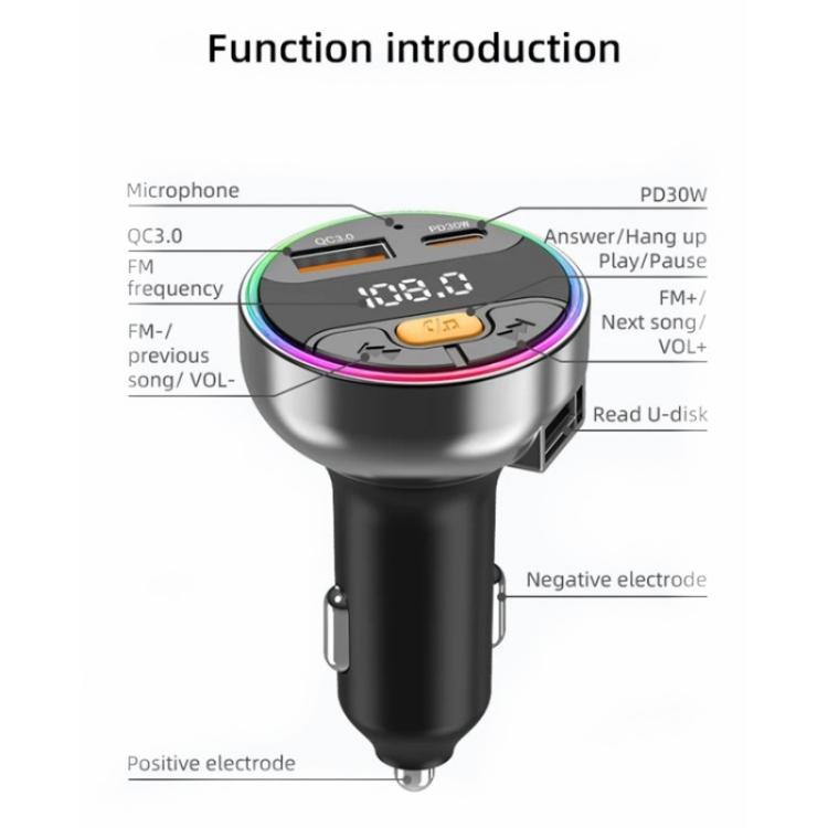 C9S QC3.0 PD 30W Charger FM Transmitter Multifunctional Bluetooth Car MP3 Player