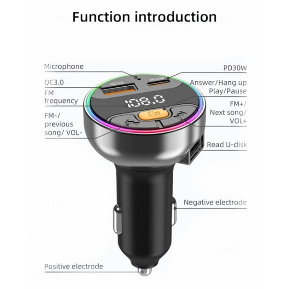 C9S QC3.0 PD 30W Charger FM Transmitter Multifunctional Bluetooth Car MP3 Player
