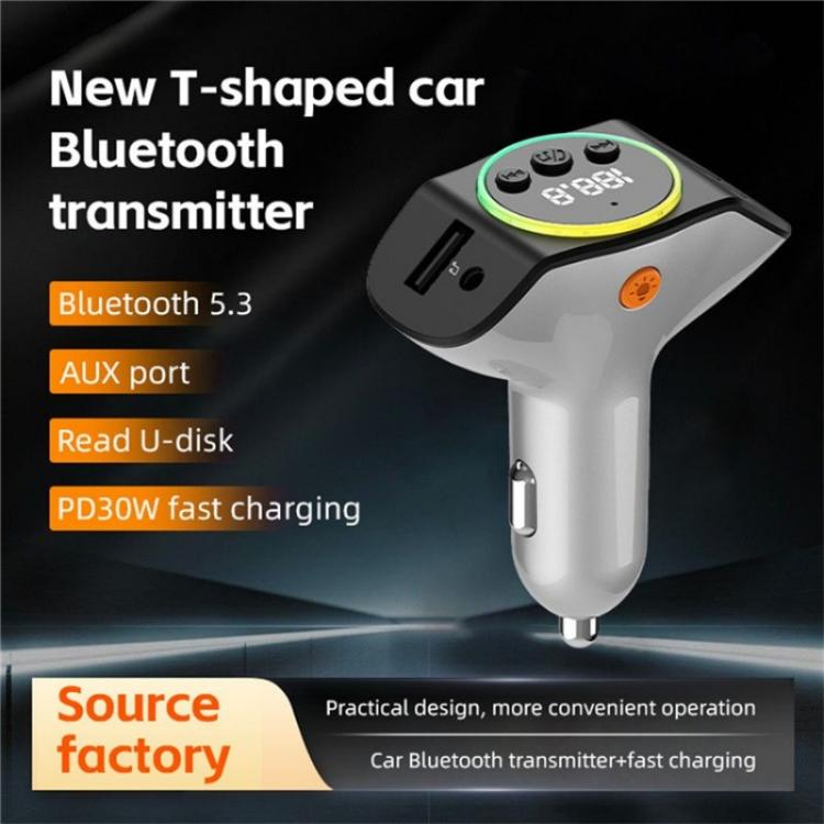 C8 Bluetooth 5.3 Receiver Hands-Free Calling with AUX Port Dual USB Port Car Charger(Grey)