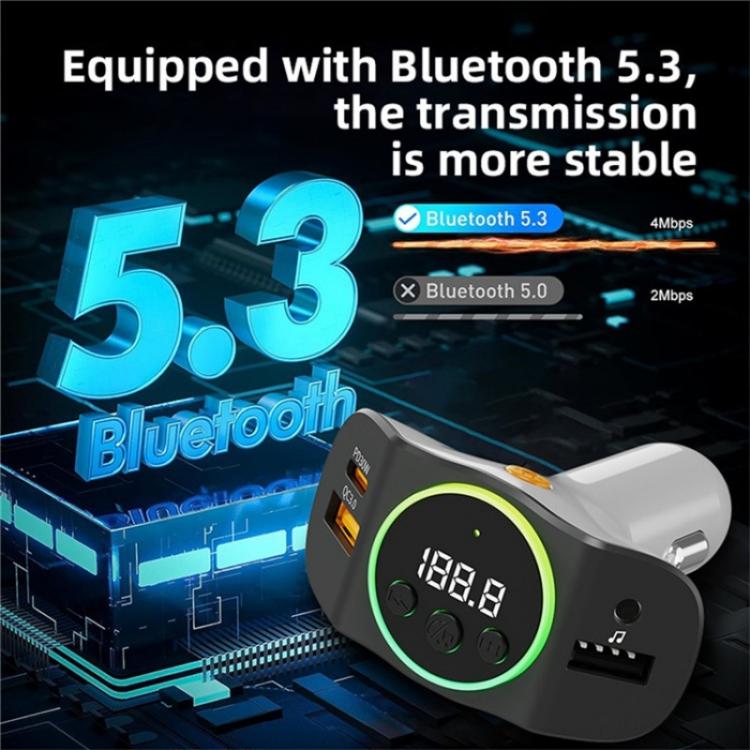C8 Bluetooth 5.3 Receiver Hands-Free Calling with AUX Port Dual USB Port Car Charger(Black)