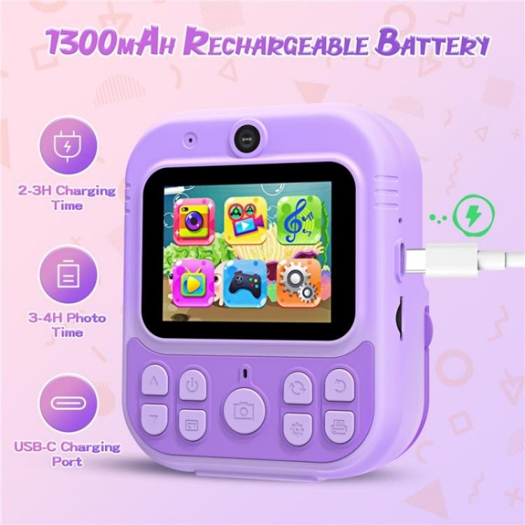 E8 2.4 Inch Screen Photo Printing Video Recorder Multifunctional Kids Dual Lens Camera(Purple)
