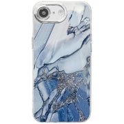 For iPhone 16e Electroplated Marble Texture Phone Case(Navy Blue M17)