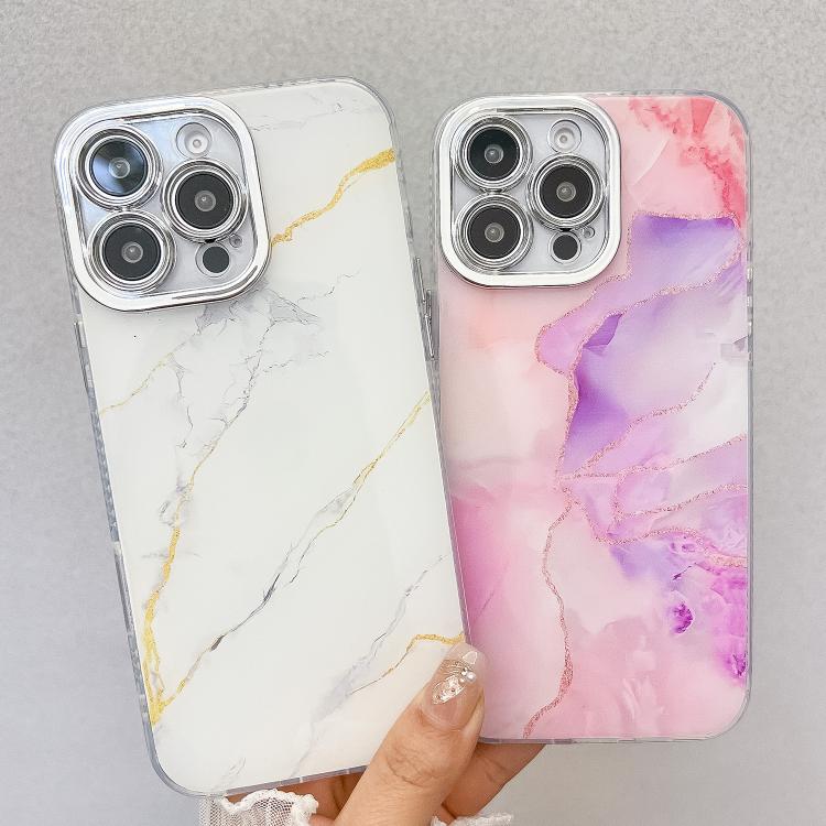 For iPhone 16e Electroplated Marble Texture Phone Case(Red M7)