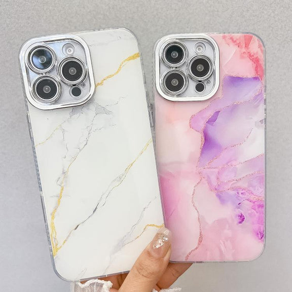 For iPhone 16e Electroplated Marble Texture Phone Case(Blue Purple M10)