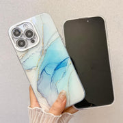 For iPhone 16e Electroplated Marble Texture Phone Case(Gold White M1)