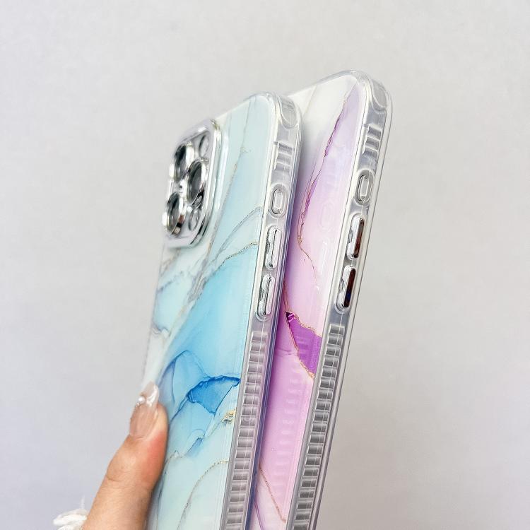 For iPhone 16e Electroplated Marble Texture Phone Case(Gold Purple Red M15)