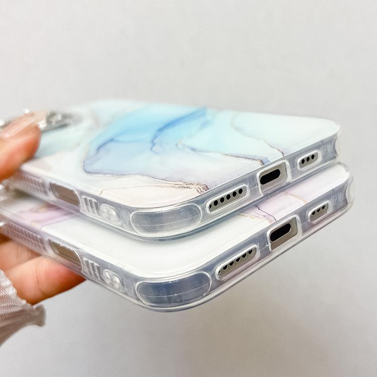 For iPhone 16e Electroplated Marble Texture Phone Case(Purple Blue M18)