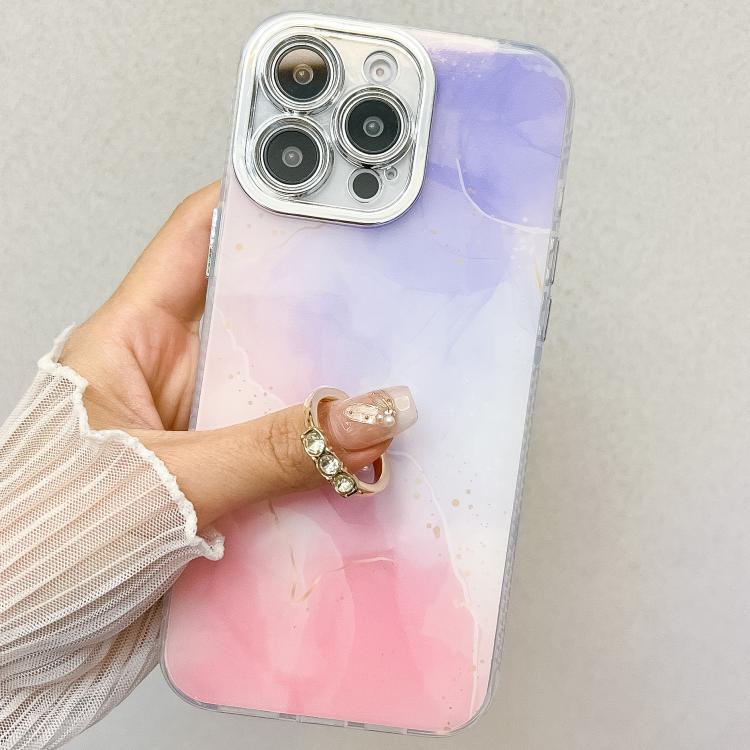For iPhone 16e Electroplated Marble Texture Ring Holder Phone Case(Red S7)