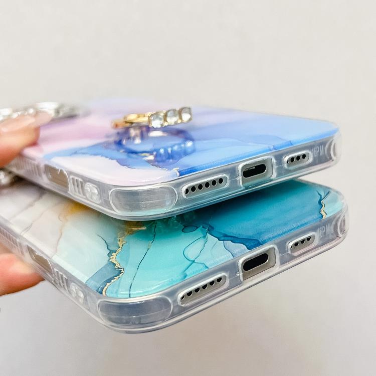 For iPhone 16e Electroplated Marble Texture Ring Holder Phone Case(White S8)