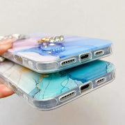 For iPhone 16e Electroplated Marble Texture Ring Holder Phone Case(Gold Purple Red S15)