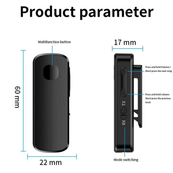 M18 Transmitter Receiver 2-in-1 Speaker Headphone Wireless Car Lapel Clip Bluetooth 5.4 Adapter