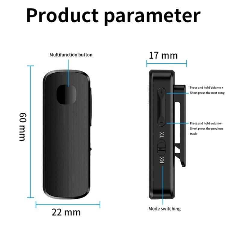 M18 Transmitter Receiver 2-in-1 Speaker Headphone Wireless Car Lapel Clip Bluetooth 5.4 Adapter