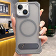 For iPhone 14 Skin Feel Frameless MagSafe PC Phone Case with Fold Holder(Grey) - iPhone 14 Cases by PMc TechLife | Online Shopping South Africa | PMc TechLife | Buy Now Pay Later Mobicred