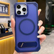 For iPhone 14 Pro Max Skin Feel Frameless MagSafe PC Phone Case with Fold Holder(Blue) - iPhone 14 Pro Max Cases by PMc TechLife | Online Shopping South Africa | PMc TechLife | Buy Now Pay Later Mobicred
