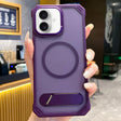 For iPhone 16 Skin Feel Frameless MagSafe PC Phone Case with Fold Holder(Purple) - iPhone 16 Cases by PMc TechLife | Online Shopping South Africa | PMc TechLife | Buy Now Pay Later Mobicred