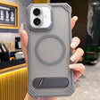 For iPhone 16 Plus Skin Feel Frameless MagSafe PC Phone Case with Fold Holder(Grey) - iPhone 16 Plus Cases by PMc TechLife | Online Shopping South Africa | PMc TechLife | Buy Now Pay Later Mobicred