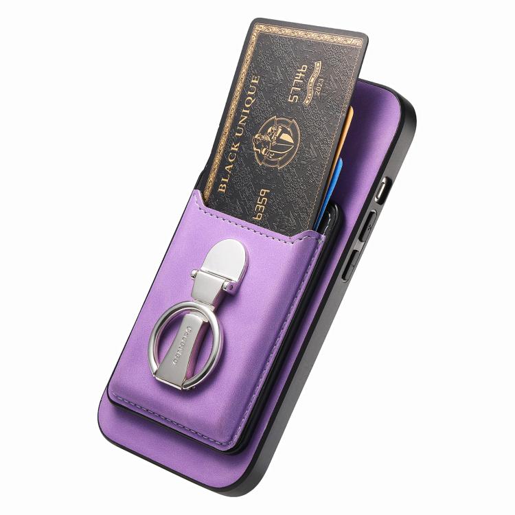 For Huawei Mate 70 Retro Folding Ring Holder Card Bag MagSafe Phone Case(Purple)