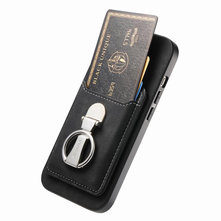 For Huawei Mate 70 Retro Folding Ring Holder Card Bag MagSafe Phone Case(Black)
