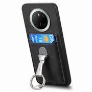 For Huawei Mate 70 Retro Folding Ring Holder Card Bag MagSafe Phone Case(Black)