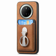 For Huawei Mate 70 Retro Folding Ring Holder Card Bag MagSafe Phone Case(Brown)