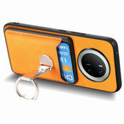 For Huawei Mate 70 Retro Folding Ring Holder Card Bag MagSafe Phone Case(Yellow)