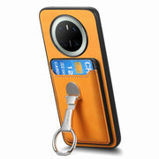 For Huawei Mate 70 Retro Folding Ring Holder Card Bag MagSafe Phone Case(Yellow)
