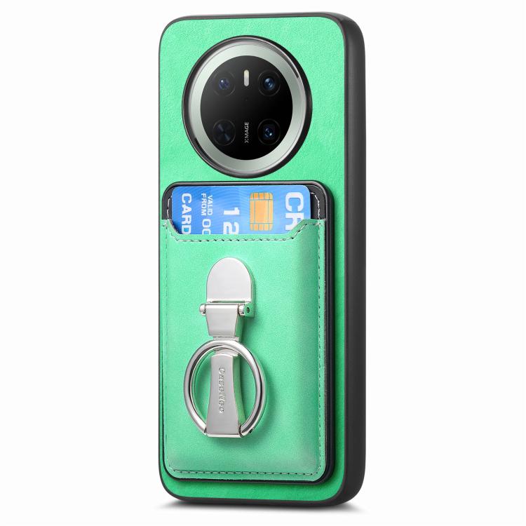 For Huawei Mate 70 Retro Folding Ring Holder Card Bag MagSafe Phone Case(Green)