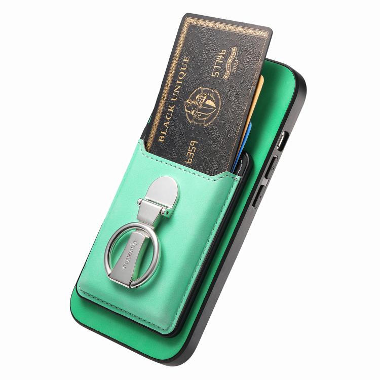 For Huawei Mate 70 Retro Folding Ring Holder Card Bag MagSafe Phone Case(Green)