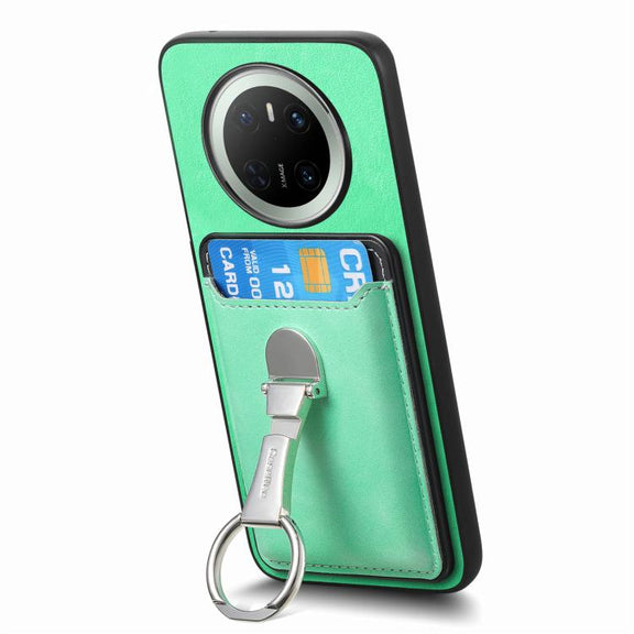 For Huawei Mate 70 Retro Folding Ring Holder Card Bag MagSafe Phone Case(Green)
