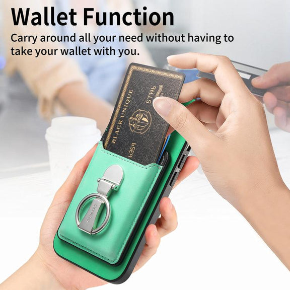 For Huawei Mate 70 Retro Folding Ring Holder Card Bag MagSafe Phone Case(Green)