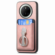 For Huawei Mate 70 Retro Folding Ring Holder Card Bag MagSafe Phone Case(Pink)