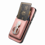For Huawei Mate 70 Retro Folding Ring Holder Card Bag MagSafe Phone Case(Pink)