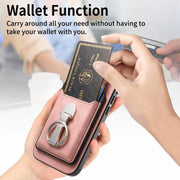 For Huawei Mate 70 Retro Folding Ring Holder Card Bag MagSafe Phone Case(Pink)