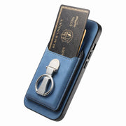 For Huawei Mate 70 Retro Folding Ring Holder Card Bag MagSafe Phone Case(Blue)