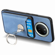 For Huawei Mate 70 Retro Folding Ring Holder Card Bag MagSafe Phone Case(Blue)