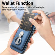 For Huawei Mate 70 Retro Folding Ring Holder Card Bag MagSafe Phone Case(Blue)