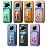 For Huawei Mate 70 Retro Folding Ring Holder Card Bag MagSafe Phone Case(Pink)