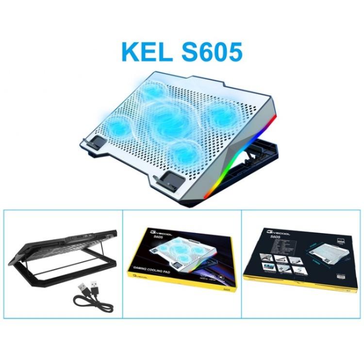 S605 RGB Light 5 Silent Fans Adjustable Height Stand Gaming Laptop Cooling Pad