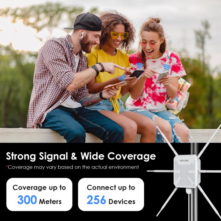 WAVLINK WN588HX3 AX3000 Outdoor WiFi Extender with 6 Antennas Dual Band WiFi Repeater, Plug:EU Plug