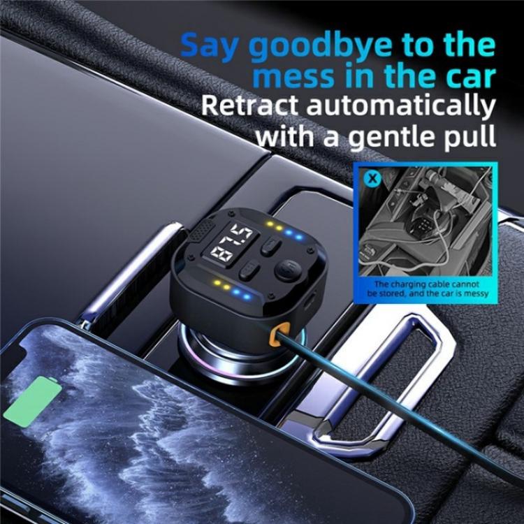 C69 PD 30W Fast Charger FM Transmitter Bluetooth Car Charger with Type-C Extendable Cable