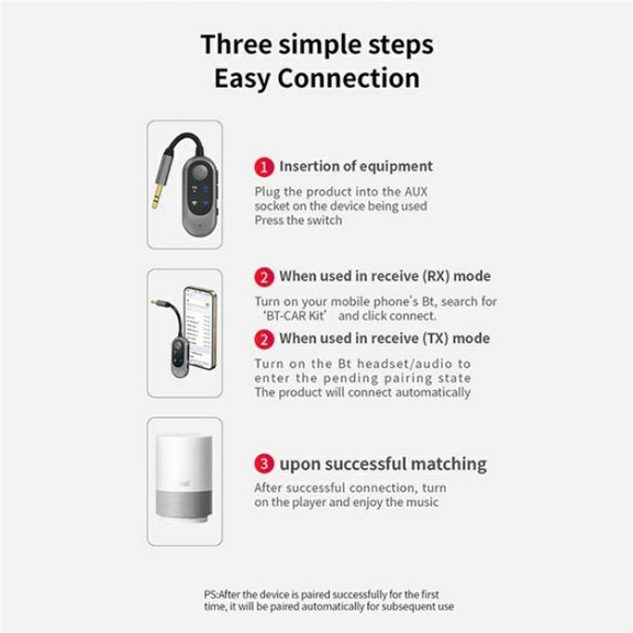W10 Car Stereo Wireless Connection Audio Adapter 2 in 1 Car Bluetooth 5.3 Receiver Transmitter