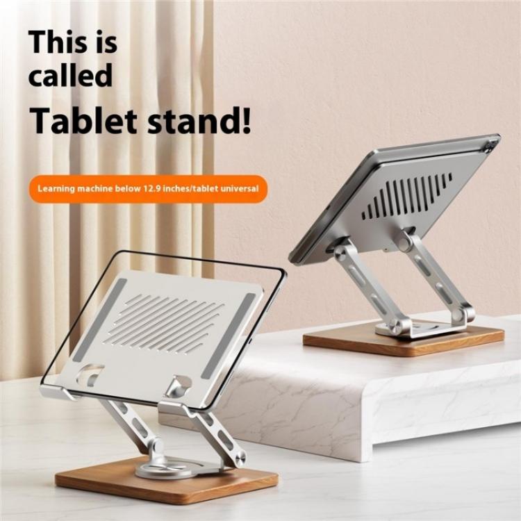 J27 Desktop Foldable Rotating Wooden Base Tablets Laptops Metal Cooling Holder(Grey)