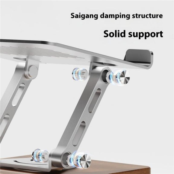 J27 Desktop Foldable Rotating Wooden Base Tablets Laptops Metal Cooling Holder(Grey)
