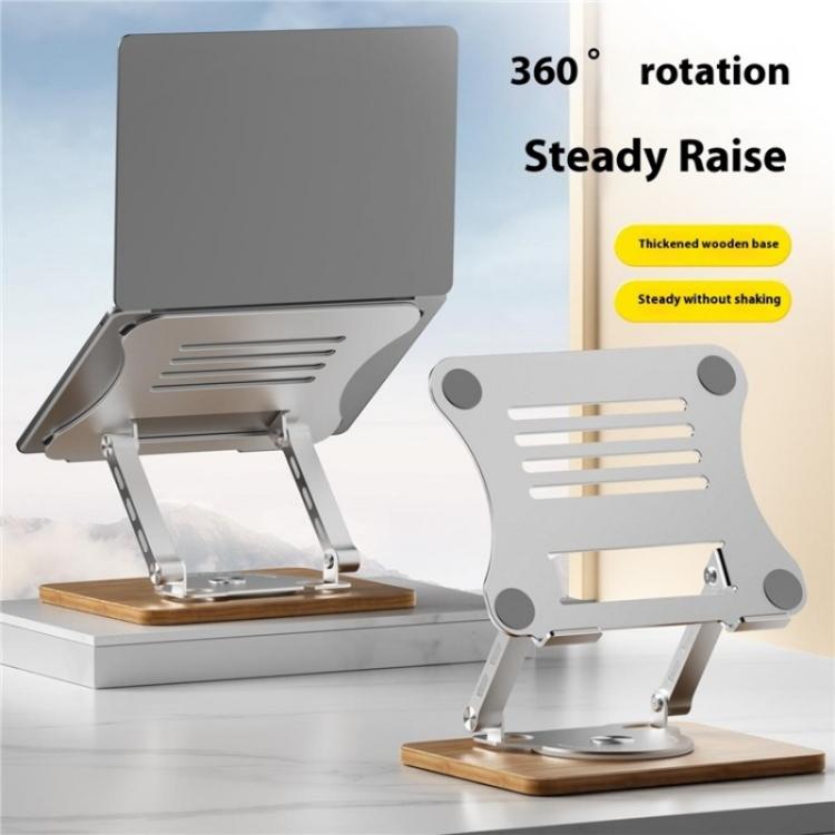 J31 Foldable 360-Degree Rotating Laptop Metal Wood Cooling Stand(Grey)
